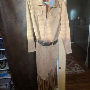Asymmetrical Tan Fringe Dress